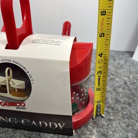 Vtg Gemco Holidays Condiment Jelly Jam Sauce Serving Caddy Set Spoon Glass NOS - Picture 12 of 12
